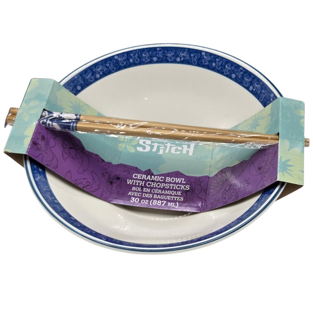 Disney Stitch Ceramic‎ Ramen Noodle Bowl with Chopstick Set of 3pc 30oz